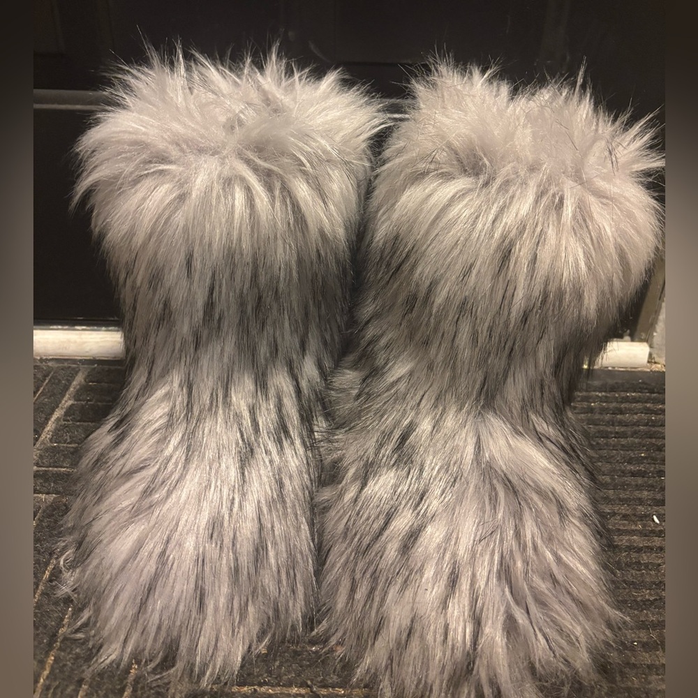 Gray Faux Fur Boots